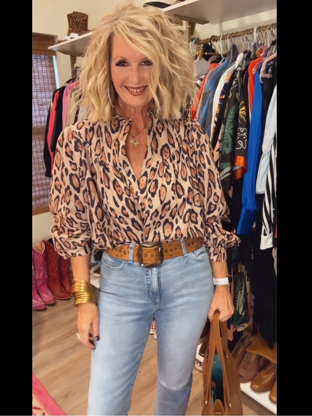 Leopard Print Blouse - Tan and Black Long Sleeve Top